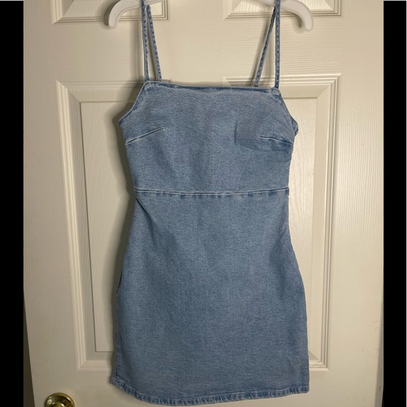 Zara Denim Spaghetti Strap Mini Dress - Picture 2 of 9